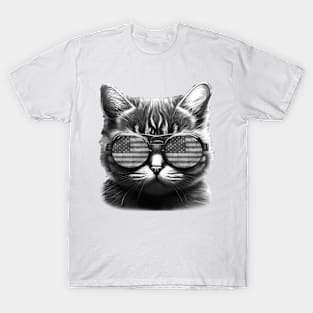 Cool cat with sunglasses and American flag T-Shirt